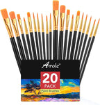 AROIC Acrylic Paint Brush Set, 2 Packs / 20 pcs Nylon Hair Brushes by AROIC