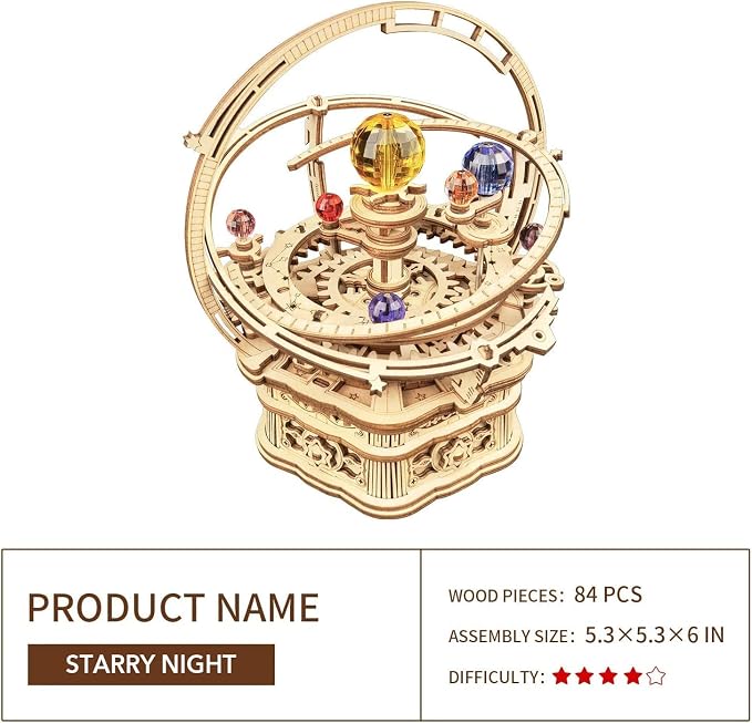 ROKR 3D Wooden Puzzles for Adults Mechanical Music Box-Starry Night, DIY - Image 5