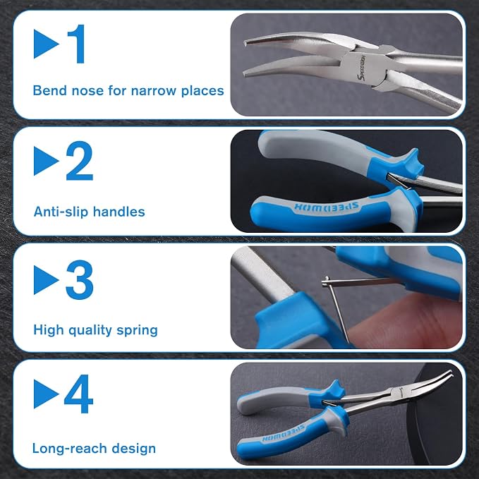 SPEEDWOX Long Reach Bent Nose Pliers 6 Inches 45 Degree Curved Mini Chain Nose - Image 4