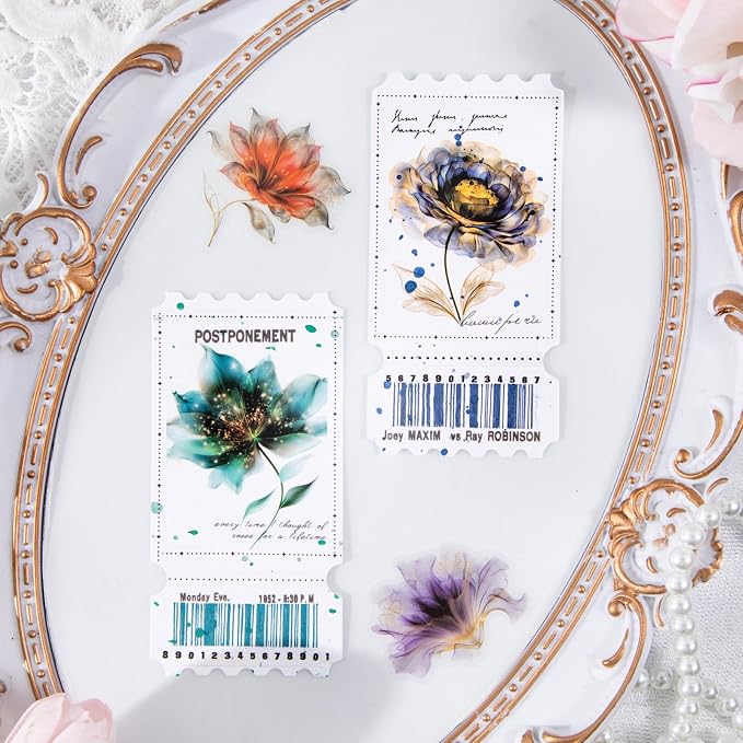 90PCS Flower PET Stickers, Waterproof Transparent Floral Designs - Image 6