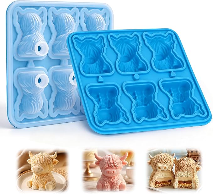 Palksky Highland Cow Silicone Mold, 6 Cavity 3D Cute Cow Chocolate Candy Mold by Palksky