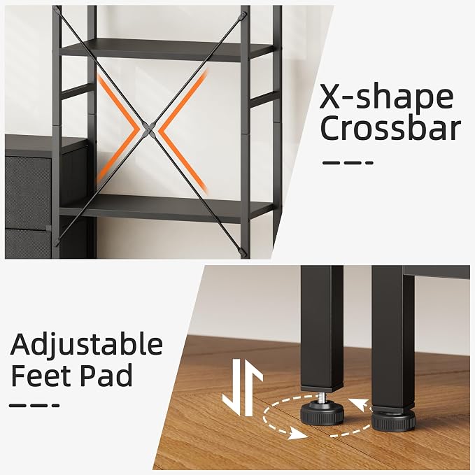 AFLUI Triple Bookshelf with 3 Fabric Drawers, 5-Tier Book Shelf and 10 Display - Image 6