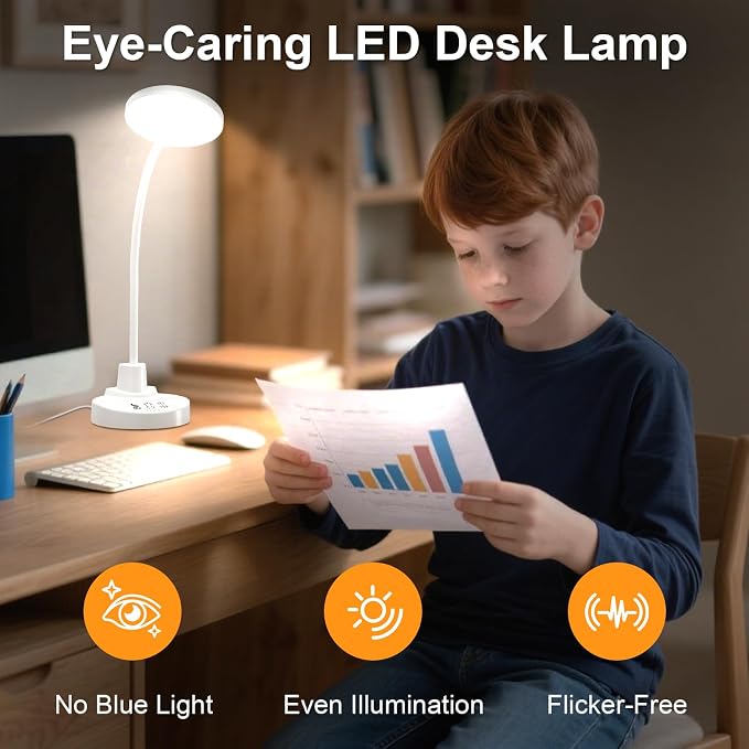 15W LED Desk Lamp with USB Charging Ports, Dimmable Table Lamp with 3 Color - Image 3