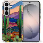 for Samsung Galaxy S26+ Case, Stained Glass Cactus Pattern Glossy 2 in 1 - Image 2