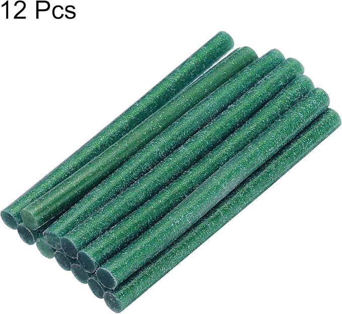 uxcell Mini Hot Glue Sticks for Glue Gun 7mm x 100mm Glitter Dark Green 12pcs - Image 3