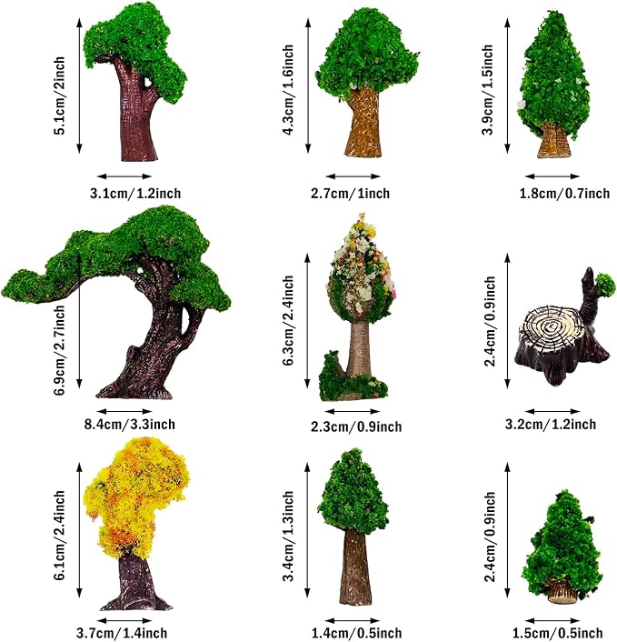 Cayway 19 PCS Miniature Fairy Garden Tree Plant Ornament, Mixed Model Trees - Image 3