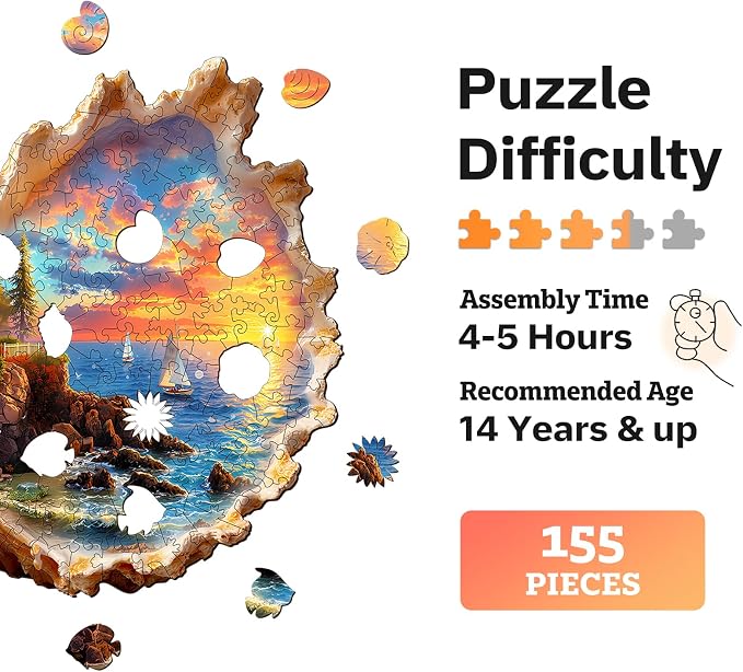 Jigfoxy Wooden Puzzles for Adults, Sunset by the Seaside Wood Puzzles Adult - Image 2