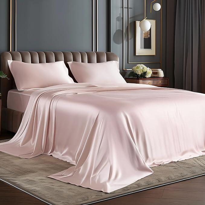 BEDELITE Satin Sheets Twin Size Bed Set, Luxury Soft Pink Silky Sheets by BEDELITE