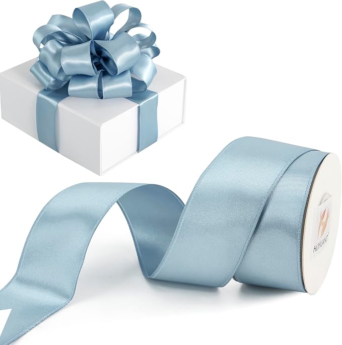 HUIHUANG Dusty Blue Wired Ribbon 1-1/2 inch French Blue Double-Faced Satin by HUIHUANG