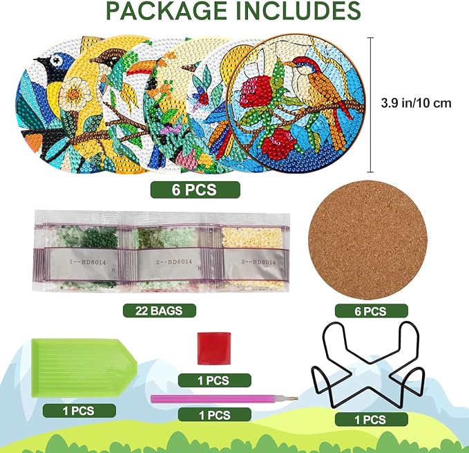 EWJRNSF 6 PCS Bird Diamond Art Coasters DIY Kit - Image 2