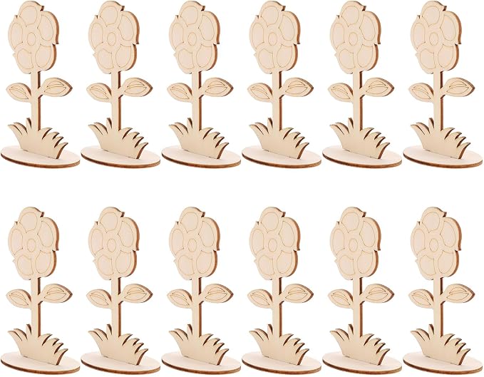 Toyvian 12Pcs Unfinished Wooden Flower Ornaments - Image 7