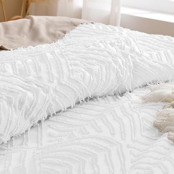 Andency White Comforter Set Queen Size, Boho Lightweight Fluffy Bedding - Image 5