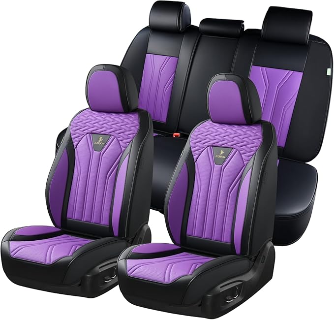 FLORICH Rear Seat Covers Leather Car Seat Covers Waterproof Back Seat Cover Automotive Seat Covers Universal Seat Cushion Protector for Most Cars Trucks SUV-Black&Purple