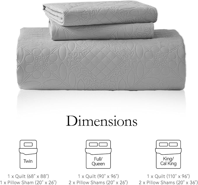 FLYMME Twin Quilt Set, Light Gray Lightweight Bedspreads, Vintage Olive Leaf - Image 7