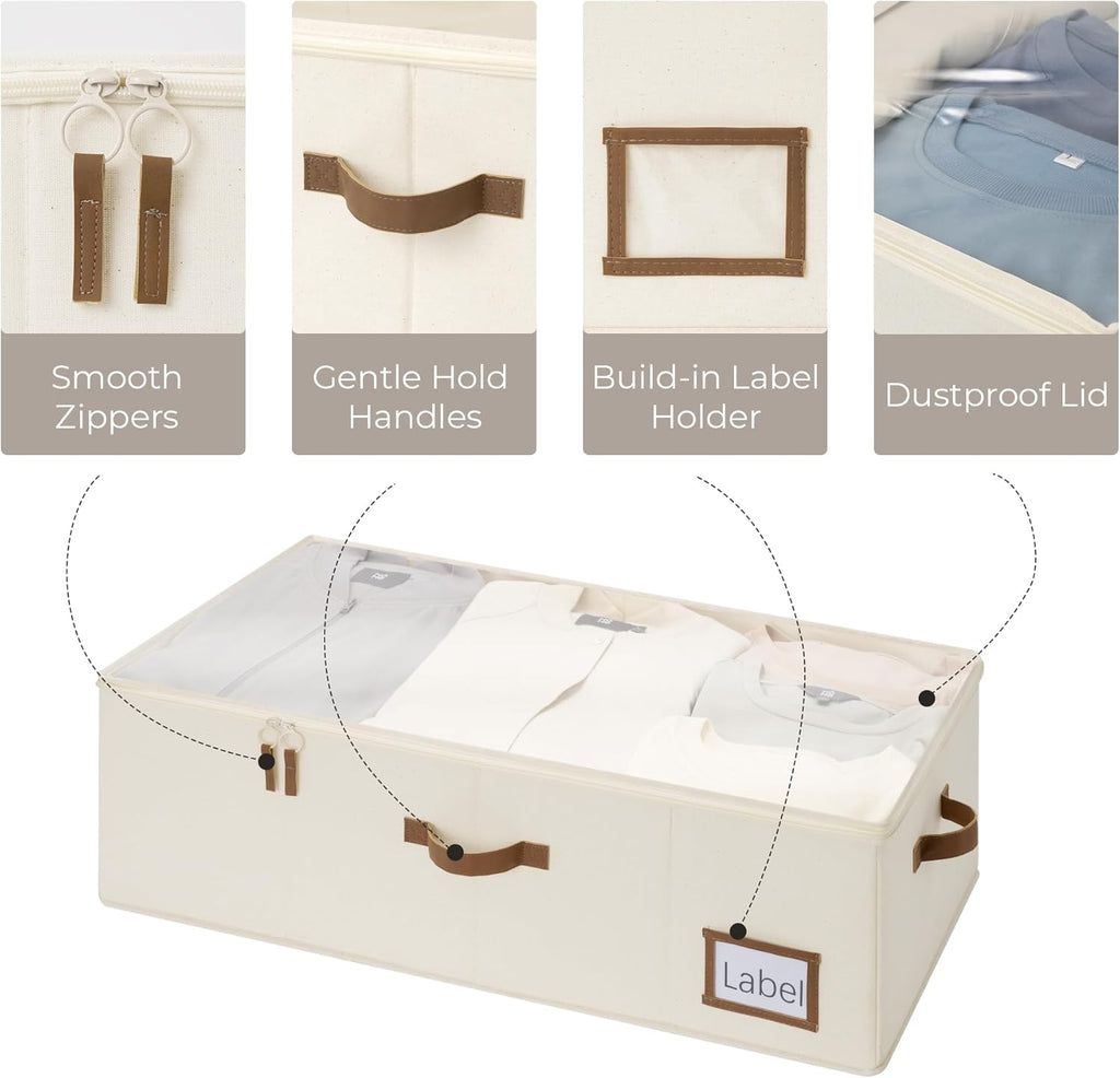 StorageWorks Under Bed Storage Bins, 10'' Underbed Storage Containers with Lid, 90L Clothes Organizer for Bedding, Blankets, Sweaters, Shoes, 2-Pack