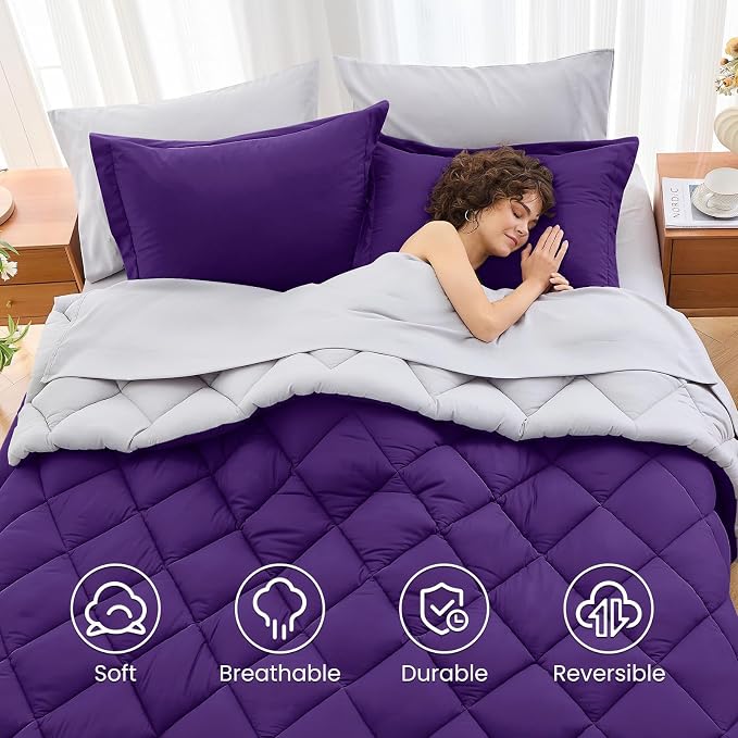 MUXHOMO 7 Pieces Queen Comforter Set, Reversible Bed in a Bag Queen Size - Image 6