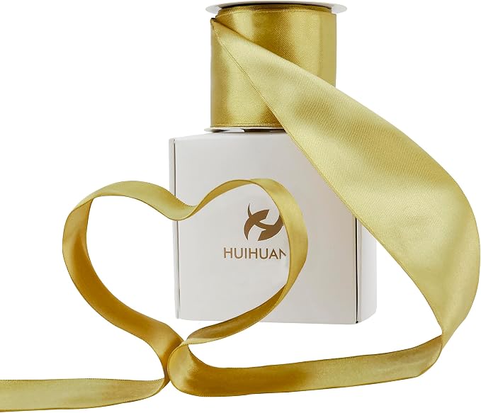 HUIHUANG Gold Satin Wired Ribbon 2.5 inch Gold Christmas Wire Ribbon - Image 6