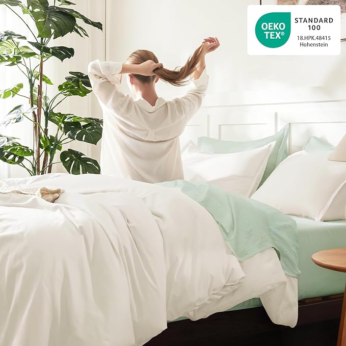 Litanika Ivory Comforter Set Full Size, 3 Pieces Lightweight Solid Bedding - Image 4