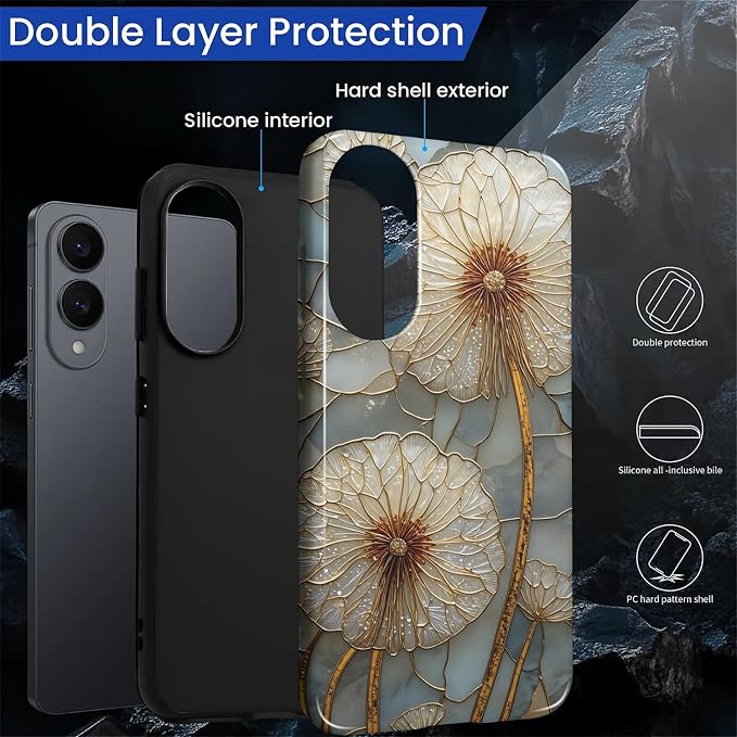 for Samsung Galaxy S25 Edge Case, Dandelion Stained Glass Pattern Glossy 2 in 1 - Image 3