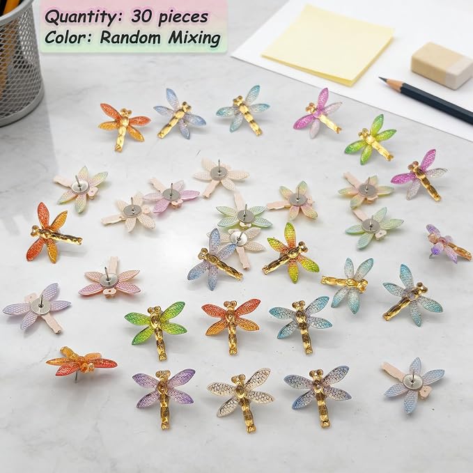 30 Pcs Colorful Resin Dragonfly Push Pins, Insect Thumb Tacks - Image 6