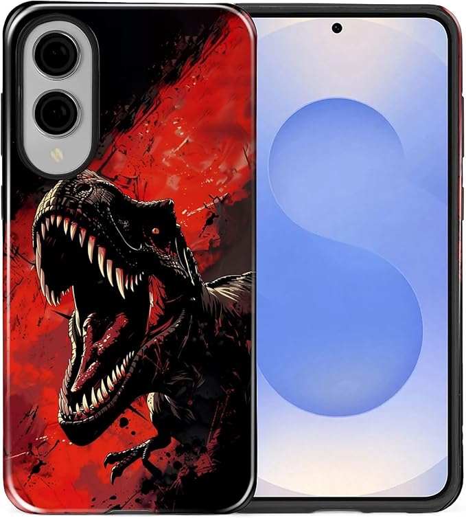 for Samsung Galaxy S25 Edge Case, Cool Dinosaur Red Black Pattern Glossy 2 in 1 - Image 2