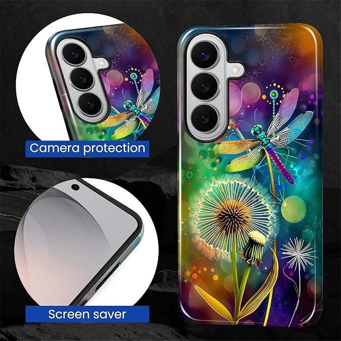 for Samsung Galaxy S26 Case, Dragonfly Dandelion Colorful Pattern Glossy 2 in 1 - Image 5