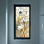 IVN Privacy Window Film Stained Glass Static Cling Window Film White Floral - Image 6