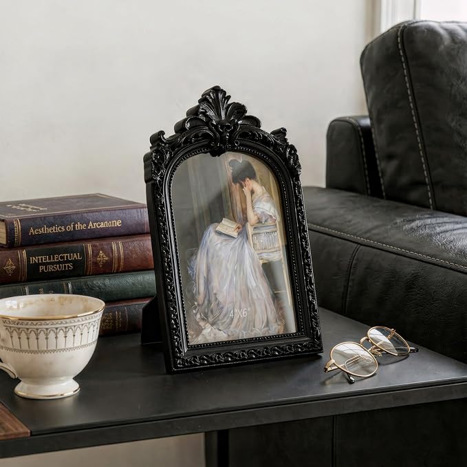 4x6 Black Picture Frame, Vintage Ornate Arched Photo Frame, Glass Front - Image 3