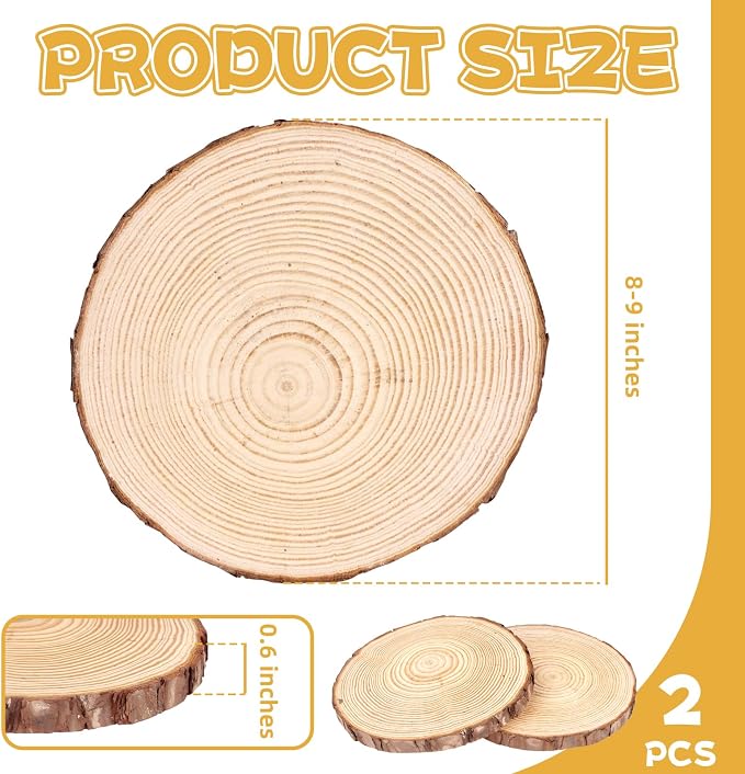 FSWCCK 2 Pack Nature Unfinished Round Wood Slices, 8-9 Inches Wooden Circle - Image 2