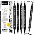 Artecho Dual Tip Acrylic Paint Pen Black 5pcs set-Fine Tip and Brush Tip by Artecho