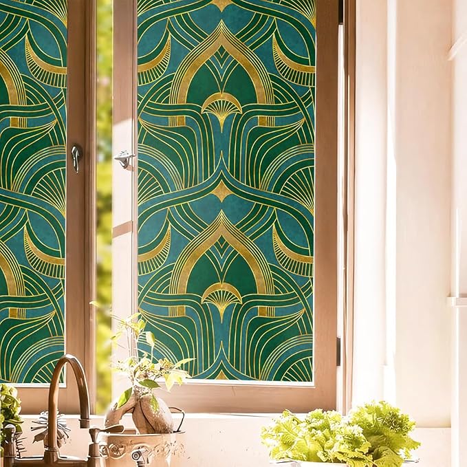 16“x118 Abstract Boho Peacock Green Vintage Double Side Window Films Art by Unknown