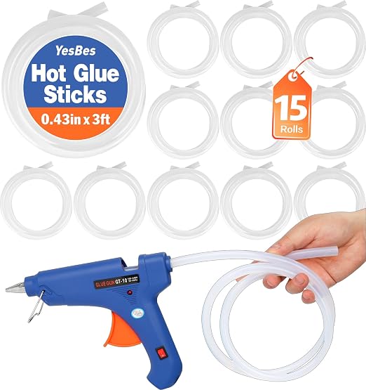 15 Rolls Hot Glue Sticks, Each Full Size 3 FT Long x 0.43" Diameter Glue Sticks by YesBes