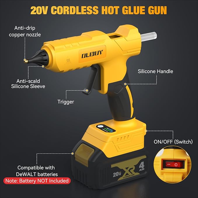 Cordless Hot Glue Gun for De-Walt 20V Battery - 100W Hot Glue Gun and 35PCS - Image 5