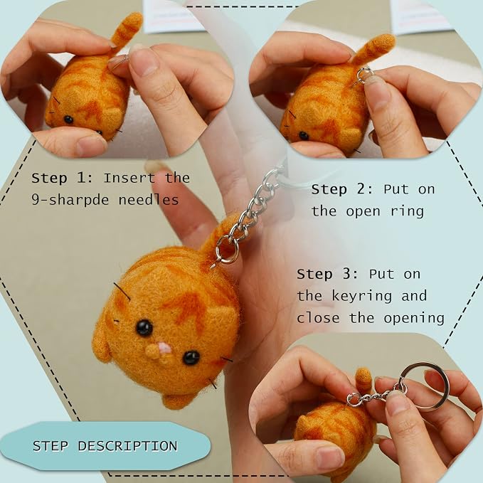 SHWAKK Needle Felting Kit, Felting Pad, Felting Wool, Felting Needles, Keychain - Image 6