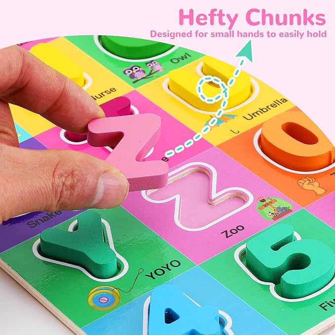 Wooden Alphabet Puzzles Ages 3-5, Alphabet and Number Puzzle - Image 3