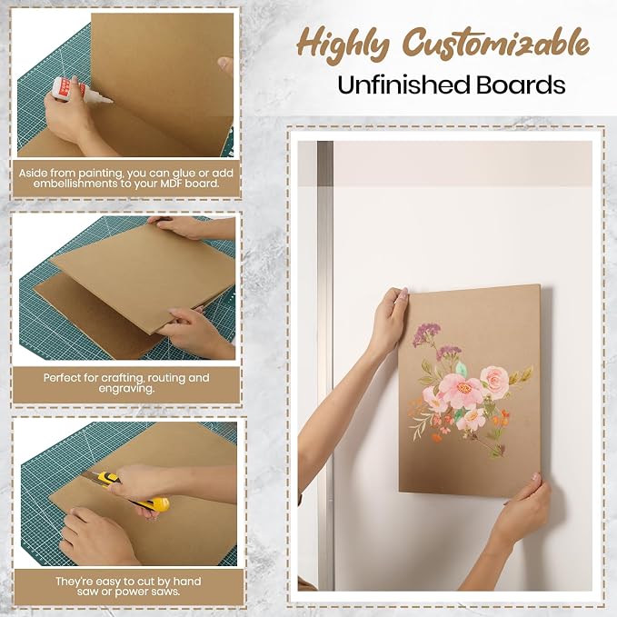 CALPALMY 12-Pack MDF Board 1/4 Inch Thick 12" x 12" Unfinished Wood Panels - Image 4