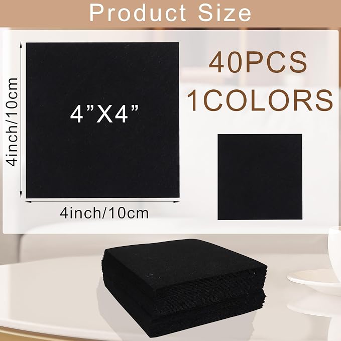 40 Pcs Stiff Felt Fabric Sheet for Crafts, 1mm Thick and 4”x 4”Black Felt - Image 2