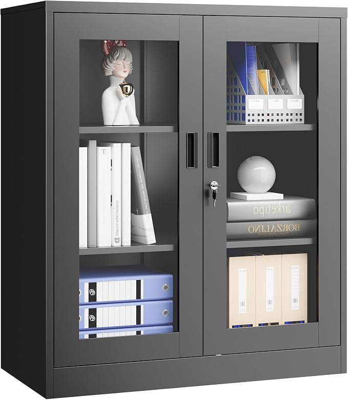 PEUKC Display Cabinet with Acrylic Doors, 35.4 Inches Metal Curio Storage by SleekSteelDesksShelvesbyPEUKC%E2%80%93WorkLiveOrganize