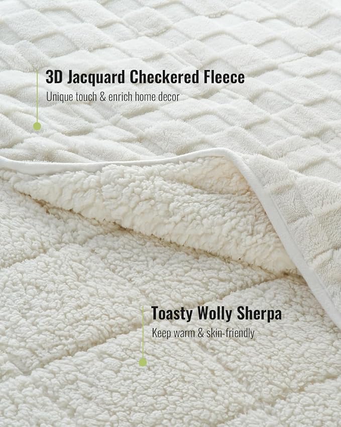 Uttermara Sherpa Fleece Weighted Blanket Queen Size, 3D Jacquard Checkered Warm - Image 3