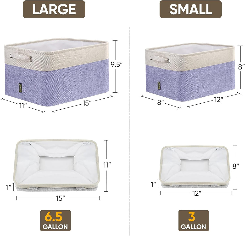 BALEINE 3 Pack Fabric Storage Bins for Shelves, Linen Storage Baskets for Organizing, Decorative Closet Bins for Clothes, Home (Lavender, 12"x8"x8")