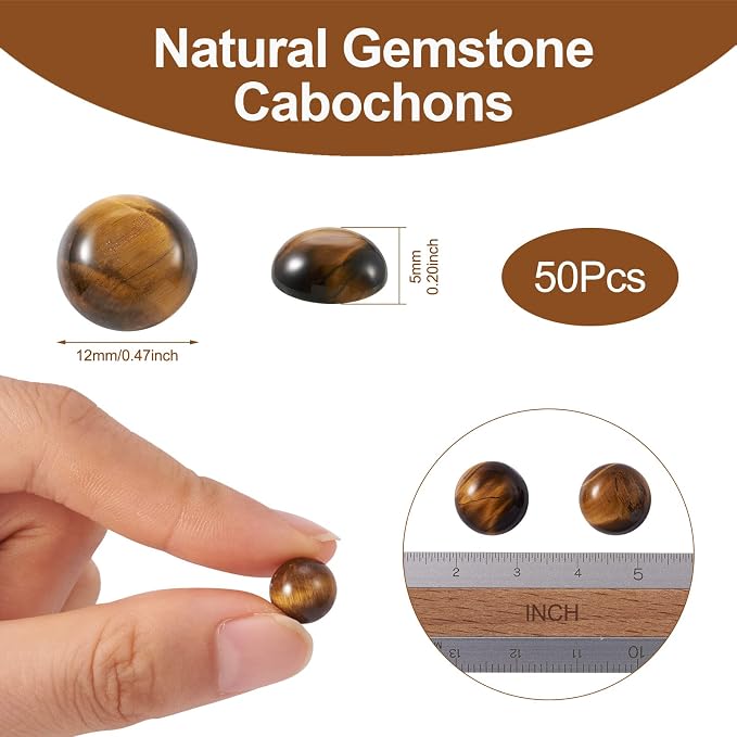 FASHEWELRY 50Pcs Natural Tiger Eye Cabochons Flat Back Gemstone Cabochons 12mm - Image 5
