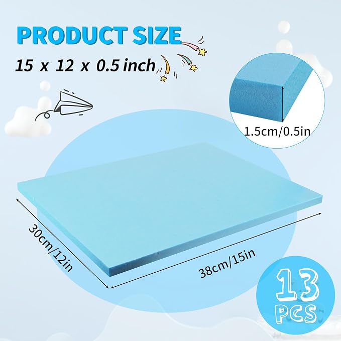 LuckyFoam Blue 13 Pack 15x12x0.5 inch Foam Sheets 0.5 Inch Thick | Polystyrene - Image 2