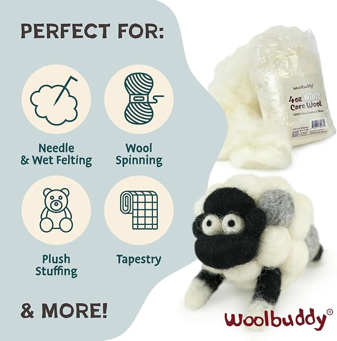 Woolbuddy Core Wool 8oz for Needle Felting, Handmade Wool Roving for Needle - Image 6