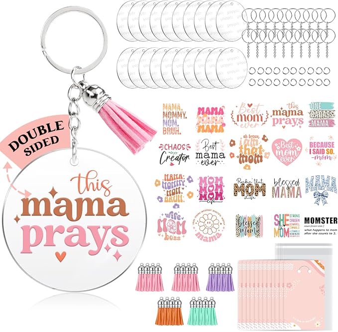 YOPPIX 140 PCS Acrylic Keychain Blank Set, Mama Double-Sided UV DTF Stickers by yoppix
