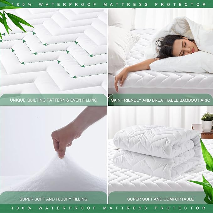Unilibra Full Size Waterproof Mattress Pad Rayon Made from Bamboo, Quilted - Image 4