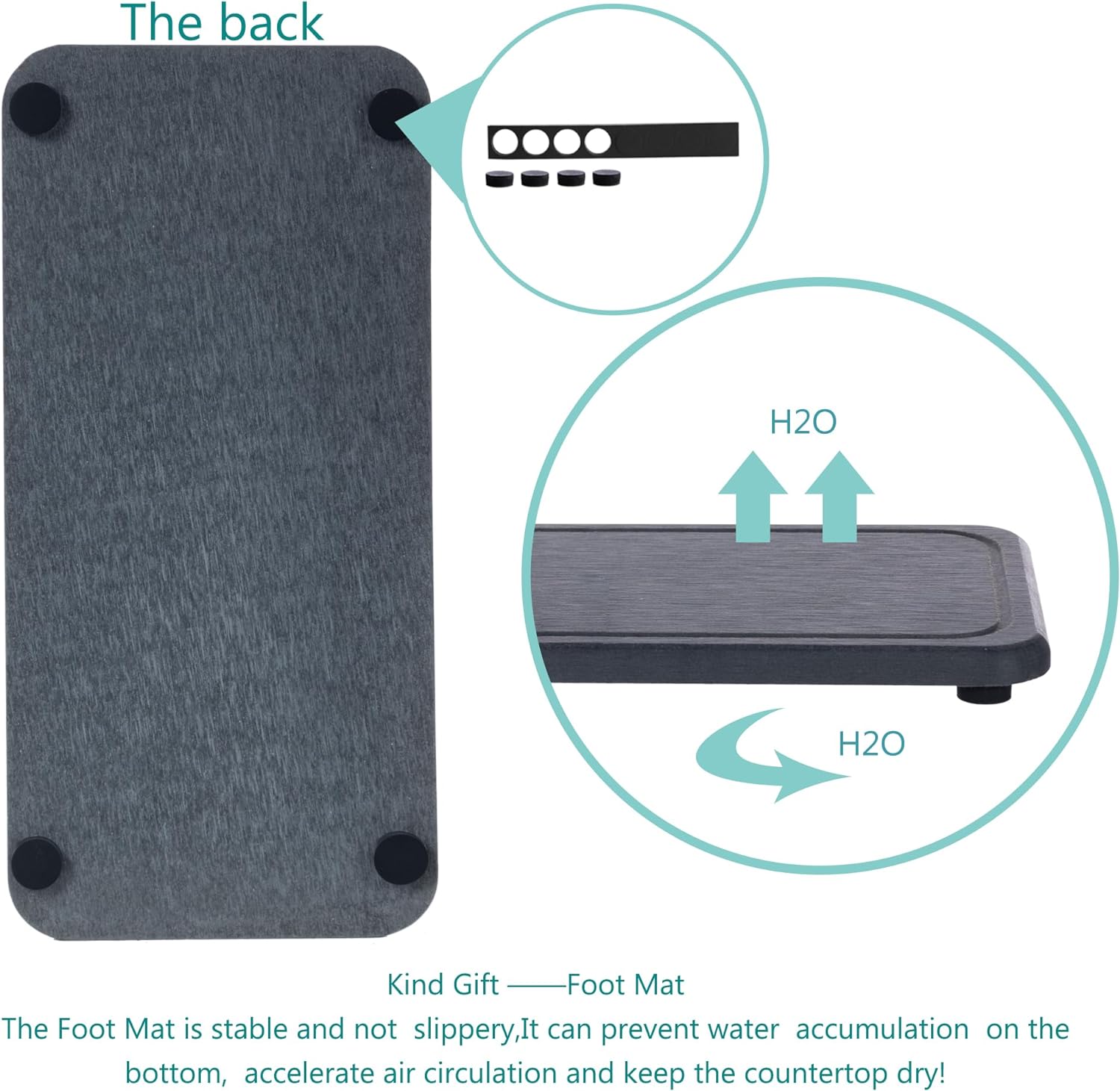 2 Pcs Water Absorbing Stone Trays, Kitchen/Bathroom Sink Soap Dish, Diatomite Tray Used for Hand Soap & Cosmetic Bottles in The Modern Home, 4" W x 8.3" L, Dark Gray