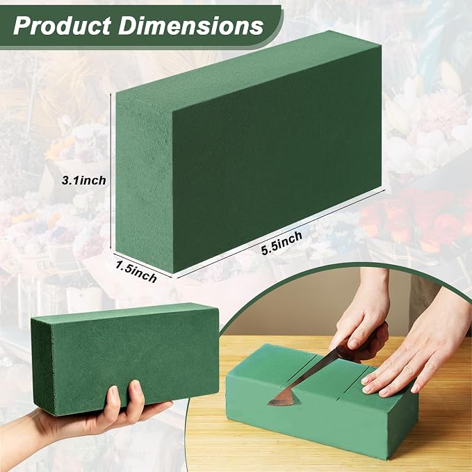 20 Pcs Floral Foam Blocks for Flower Arrangements 5.5"L x 3.1"W x 1.5"H | Green - Image 2