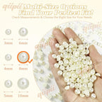 qiipii 380PCS 8mm Beige White Round Half Round Pearls - Image 3