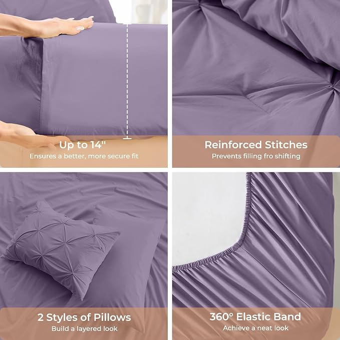 Sasttie Full Size Comforter Set, 7-Piece Bed in a Bag, Pintuck Bedding Set - Image 5