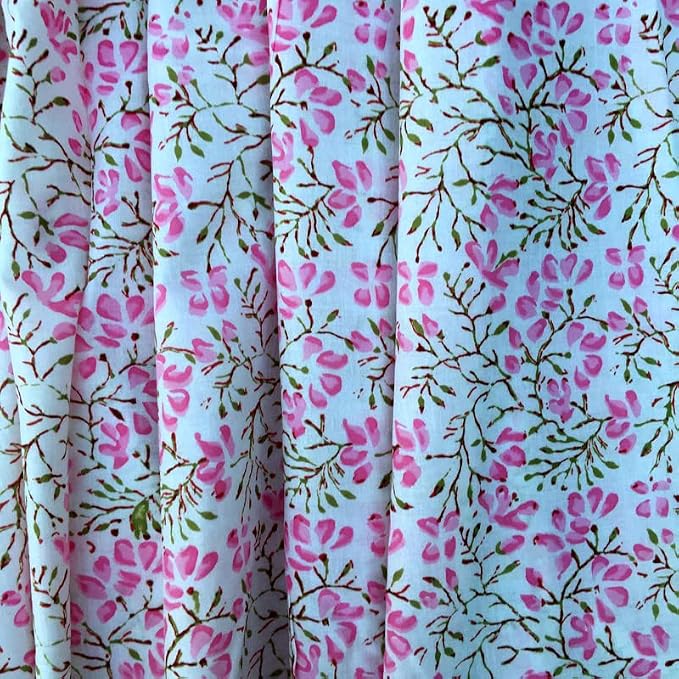 E-Tailor® Indian Ethnic 100% Cotton Voile Running Hand Block Print Natural - Image 3